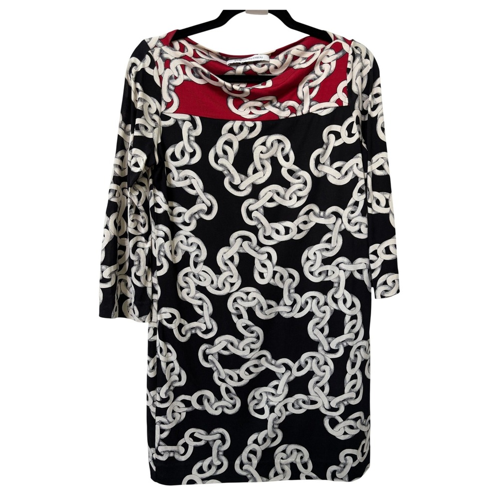 Diane von Furstenberg Ruri Chain Print Silk Jersey Dress Black Red D4321001G12